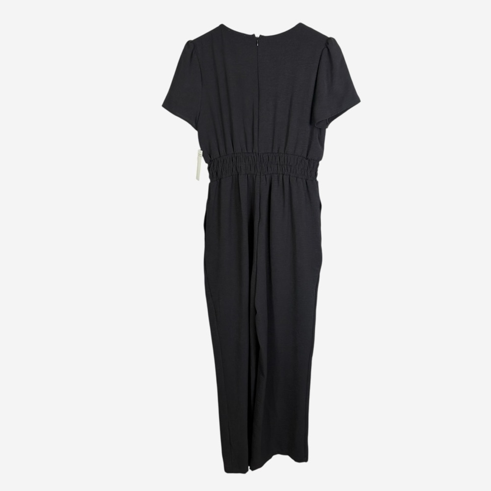 Tahari ASL Black Jumpsuit Size M Short Sleeve Elastic Waist Pockets 28” Inseam - Picture 3 of 12
